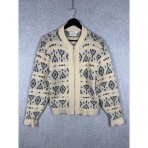 Vintage 60s Sears Sportswear Full Zip Lambs‎ Wool Mohair Blend Sweater S Men's